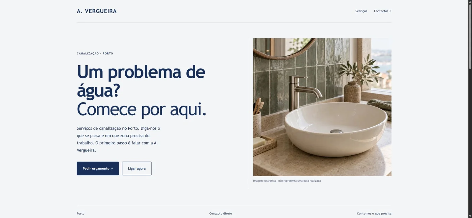 Imagem da proposta de site para A. Vergueira